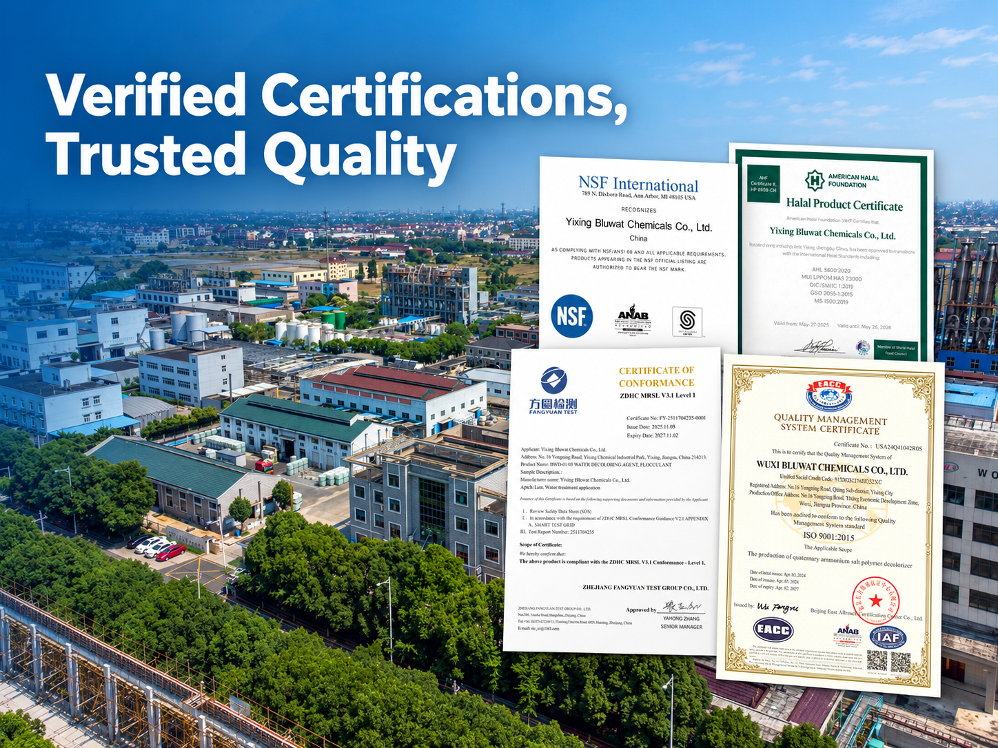 সর্বশেষ কোম্পানি ব্লগ সম্পর্কে Bluwat Chemicals Strengthens Buyer Confidence with Verifiable NSF, Halal, ZDHC and ISO Credentials