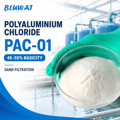কেনা ৪৫-৫৫% ক্ষারত্ব ২৫ কেজি ব্যাগ পিএসি-০১ পলিঅ্যালুমিনিয়াম ক্লোরাইড স্যান্ড ফিল্টারেশন প্রি-ট্রিটমেন্টের জন্য অনলাইন উত্পাদন