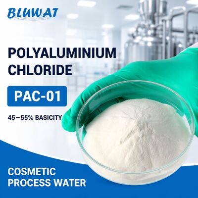 কেনা PAC-01 সাদা পাউডার পলিঅ্যালুমিনিয়াম ক্লোরাইড, কসমেটিক জল শোধনের জন্য ২৫ কেজি ব্যাগে ৪৫-৫৫% বেসিসিটি সহ অনলাইন উত্পাদন